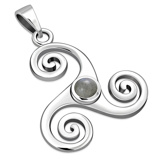 Labradorite Triskele Triskelion Triple Archimedean Spiral Celtic Silver Pendant