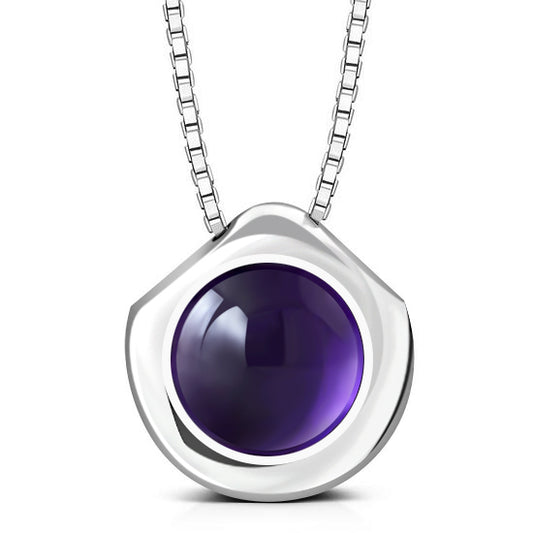 Amethyst Stone Round Silver Pendant