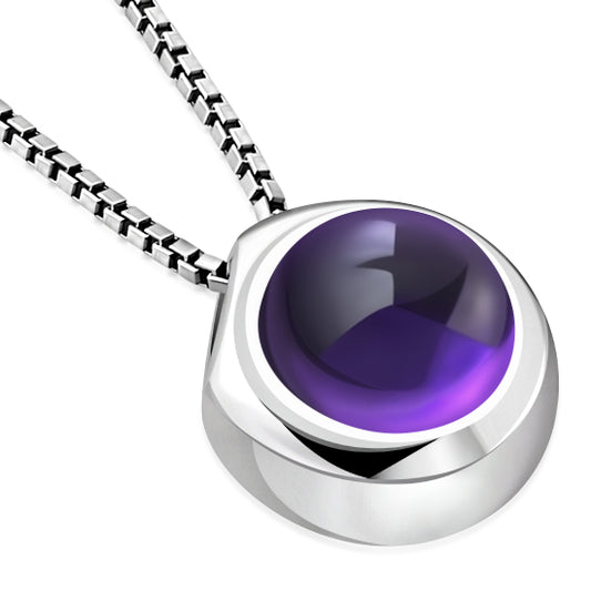 Amethyst Stone Round Silver Pendant