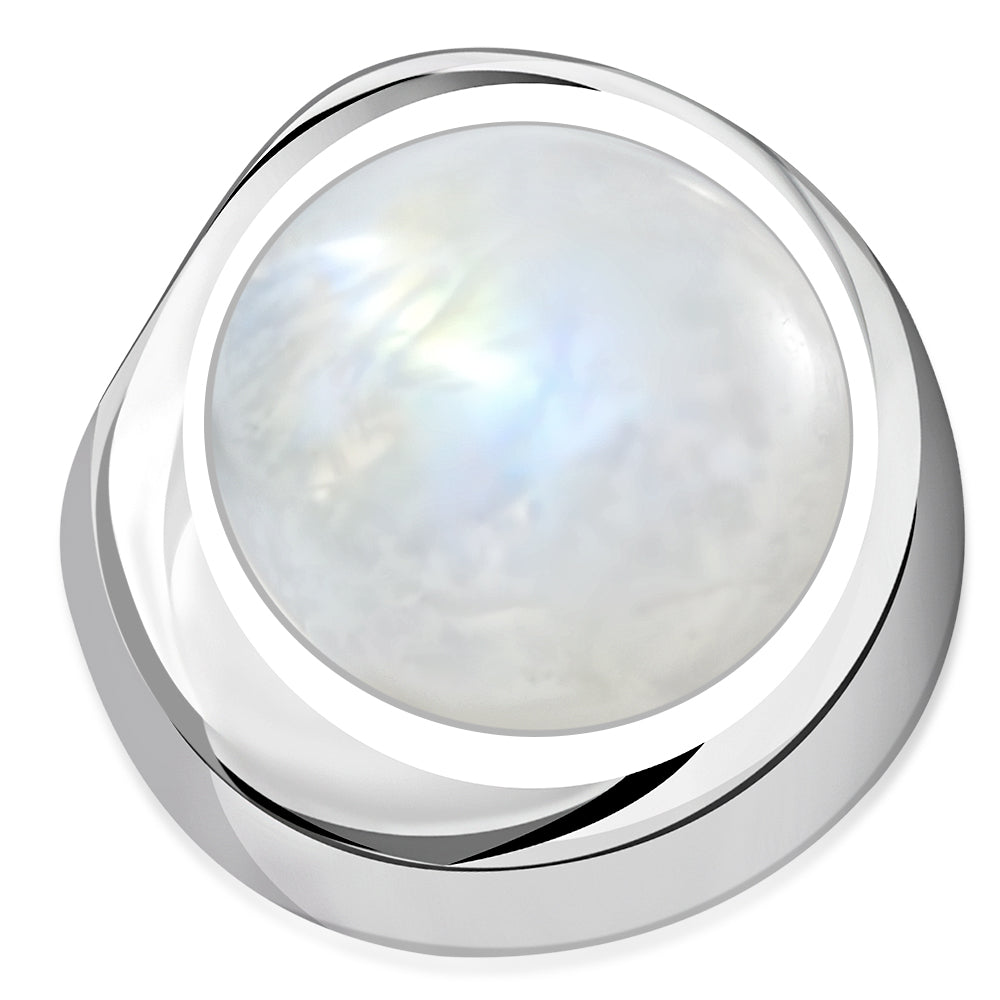 Rainbow Moonstone Round Silver Pendant