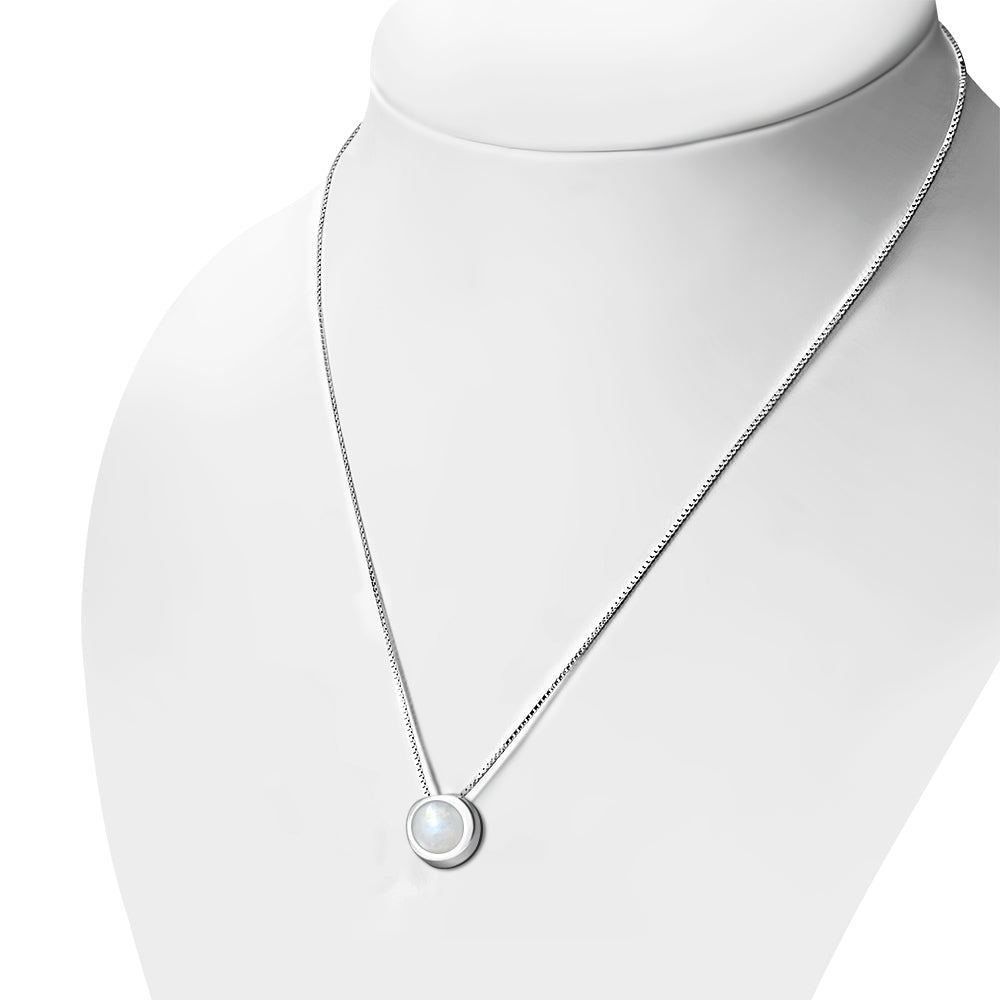 Rainbow Moonstone Round Silver Pendant