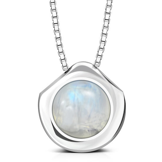 Rainbow Moonstone Round Silver Pendant