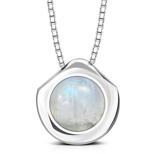 Rainbow Moonstone Round Silver Pendant