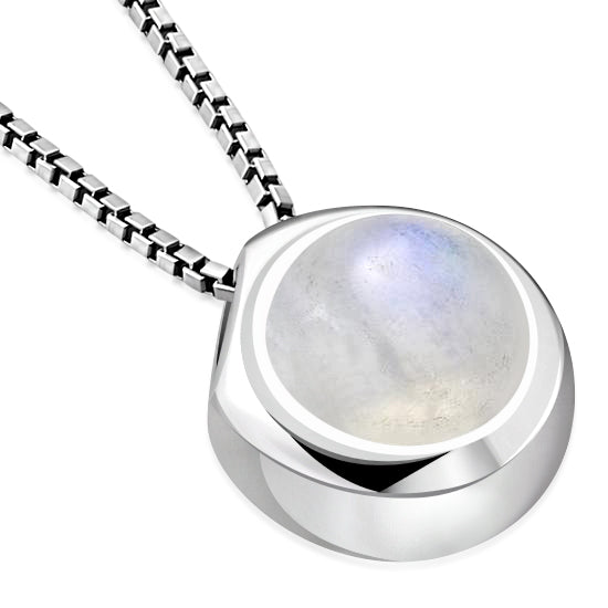Rainbow Moonstone Round Silver Pendant