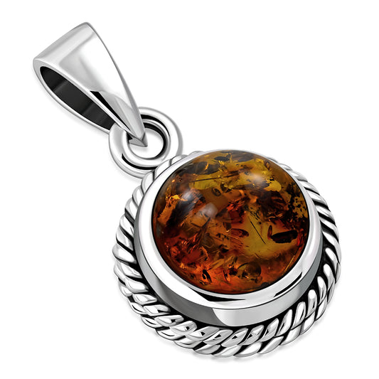 Baltic Amber Round Silver Pendant
