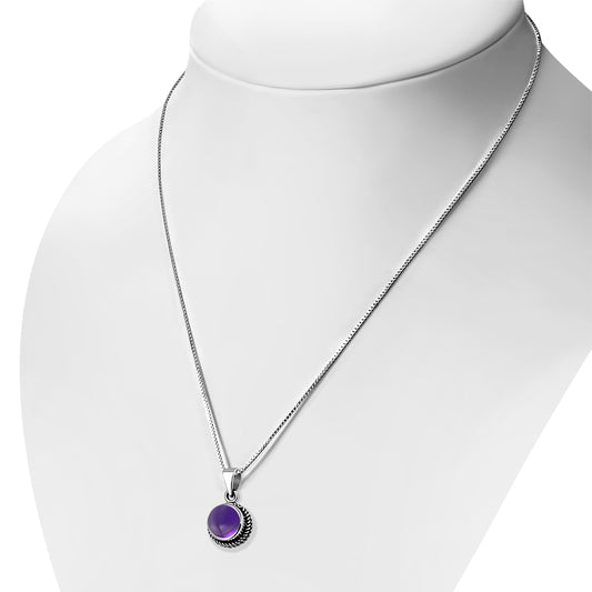 Amethyst Stone Round Silver Pendant