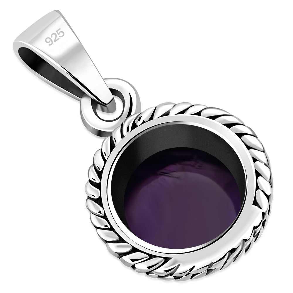 Amethyst Stone Round Silver Pendant