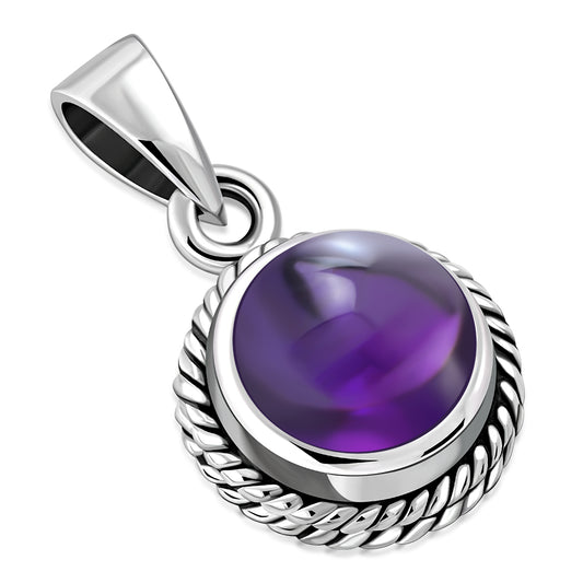 Amethyst Stone Round Silver Pendant
