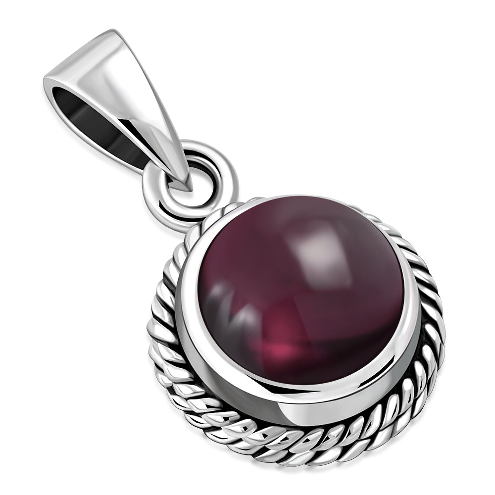 Garnet Stone Round Silver Pendant