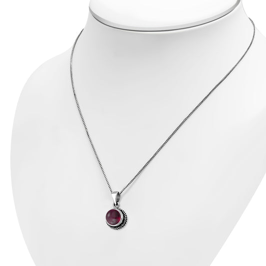 Garnet Stone Round Silver Pendant