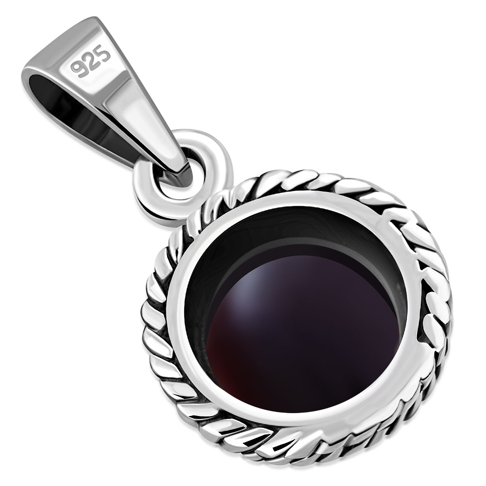 Garnet Stone Round Silver Pendant
