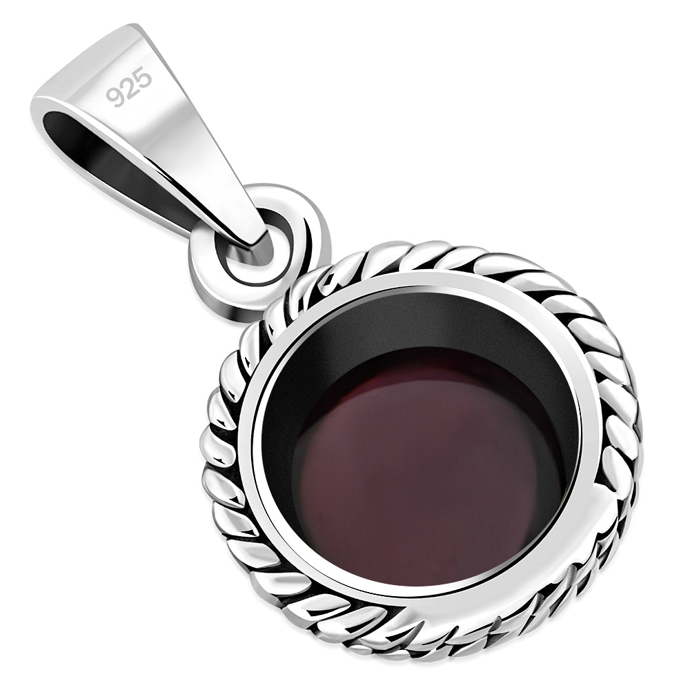 Garnet Stone Round Silver Pendant