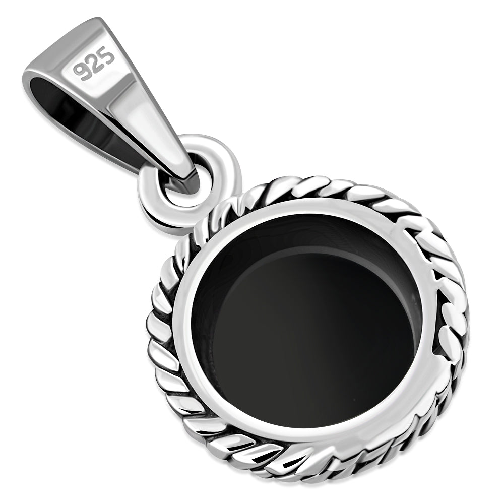 Black Onyx Round Milgrain Edge Silver Pendant