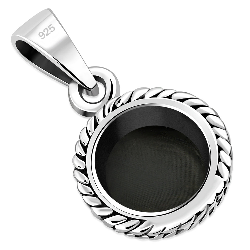 Black Onyx Round Milgrain Edge Silver Pendant