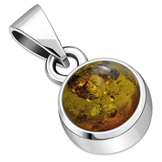 Round Baltic Amber Silver Pendant