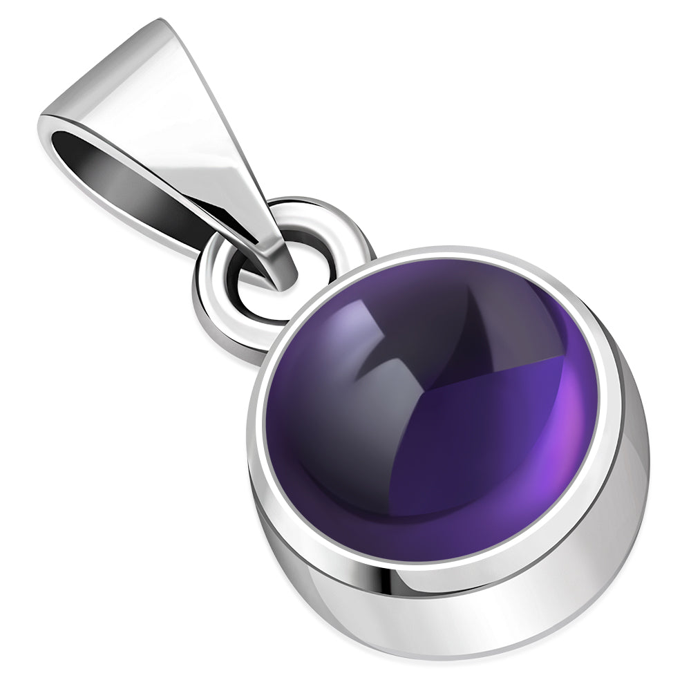 Amethyst Stone Round Silver Pendant