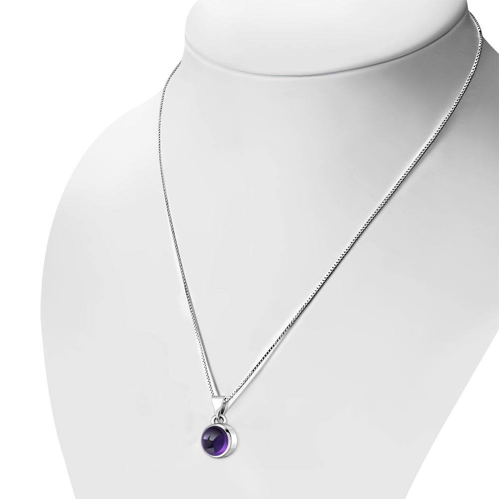 Amethyst Stone Round Silver Pendant