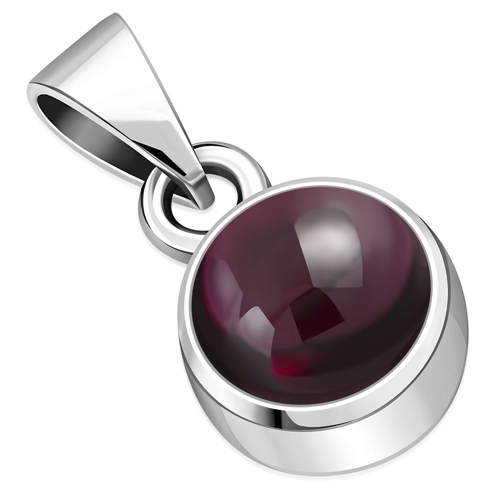 Garnet Stone Round Silver Pendant