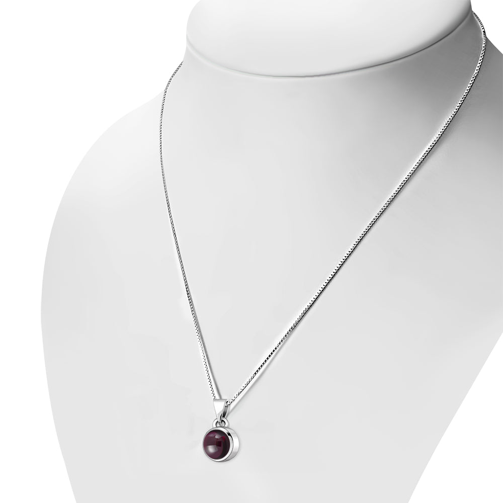 Garnet Stone Round Silver Pendant