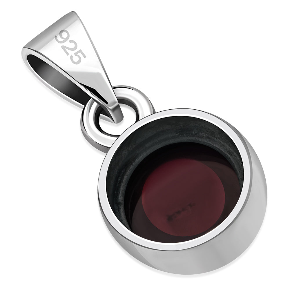 Garnet Stone Round Silver Pendant
