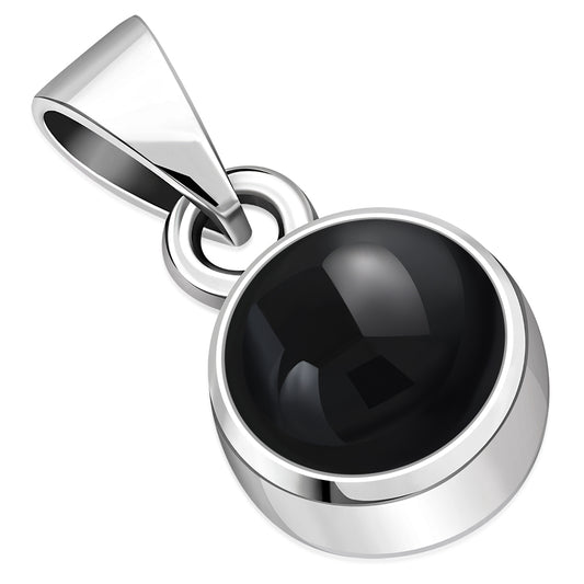 Black Onyx Round Silver Pendant