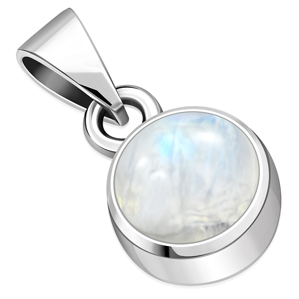 Rainbow Moonstone Round Silver Pendant