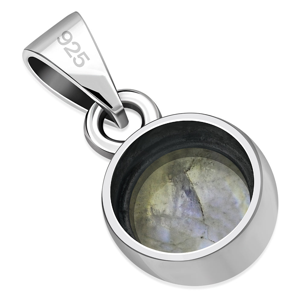 Rainbow Moonstone Round Silver Pendant