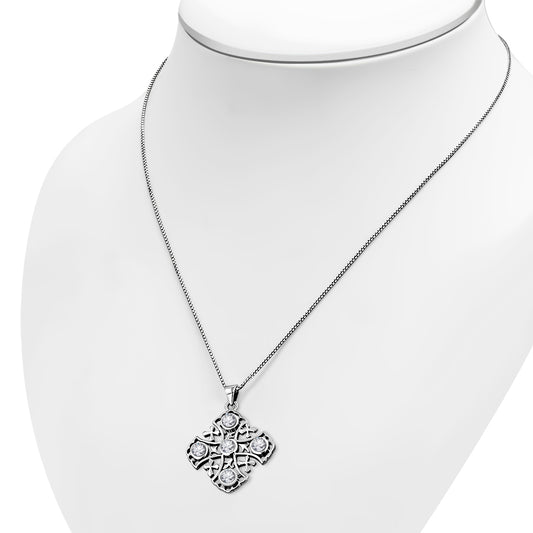 Jerusalem Cross Silver Pendant set w/ Clear CZ