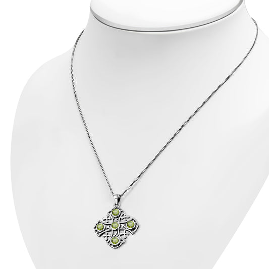 Large Peridot Stone Jerusalem Cross Silver Pendant