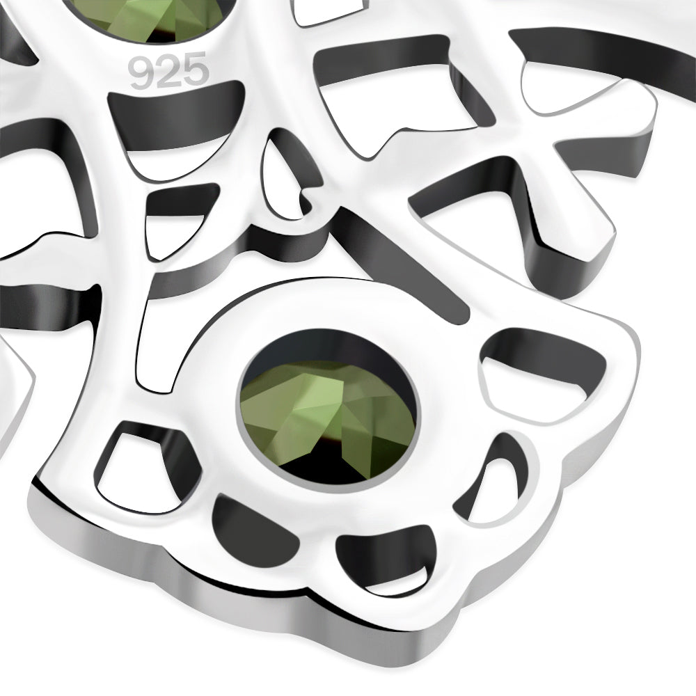 Large Peridot Stone Jerusalem Cross Silver Pendant