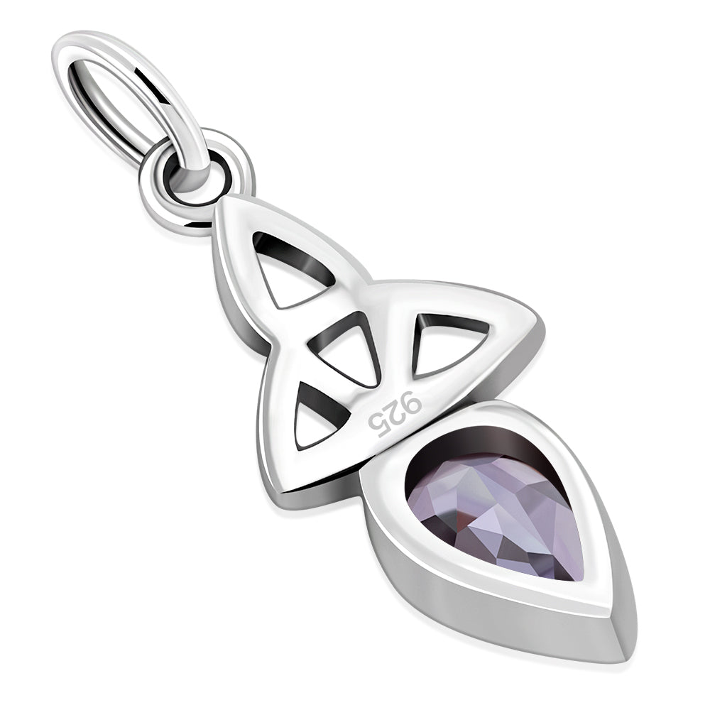 Genuine Amethyst Stone Tiny Celtic Trinity Knot Silver Pendant