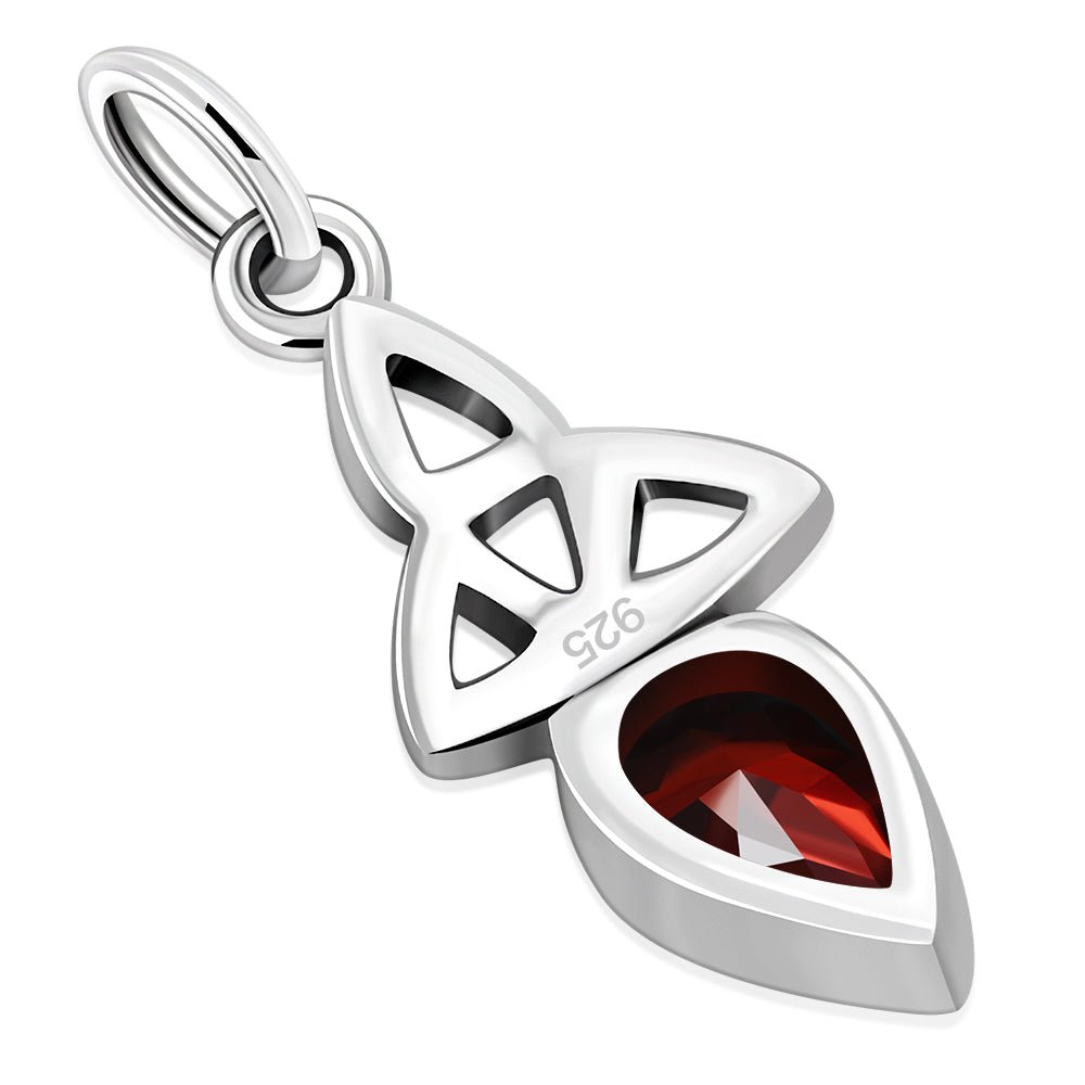 Garnet CZ Tiny Celtic Trinity Knot Silver Pendant