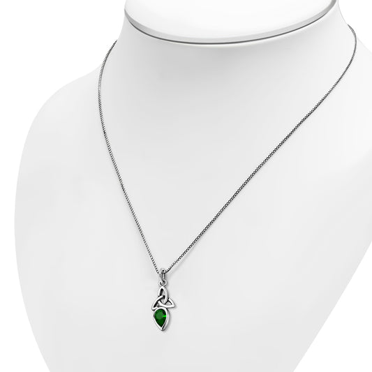 Tiny Celtic Green CZ Trinity Knot Silver Pendant