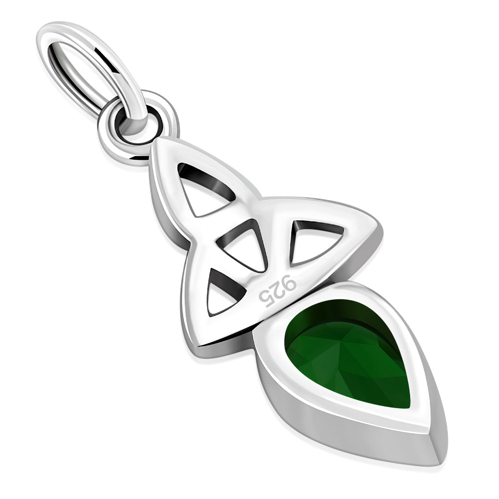 Tiny Celtic Green CZ Trinity Knot Silver Pendant