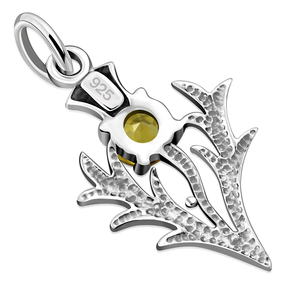 Tiny Silver Scottish Thistle Pendant set w/ Citrine