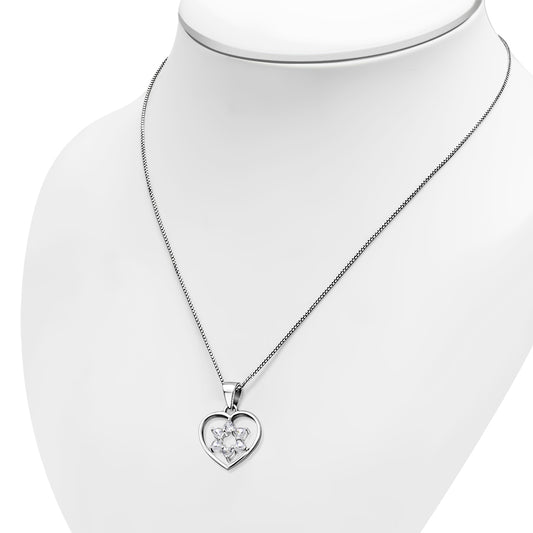 Heart Star of David Silver Pendant set w/ Clear CZ