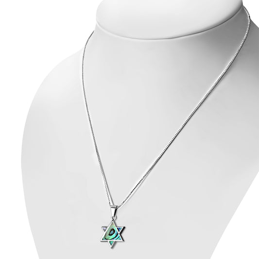 Abalone Shell Star of David Silver Pendant