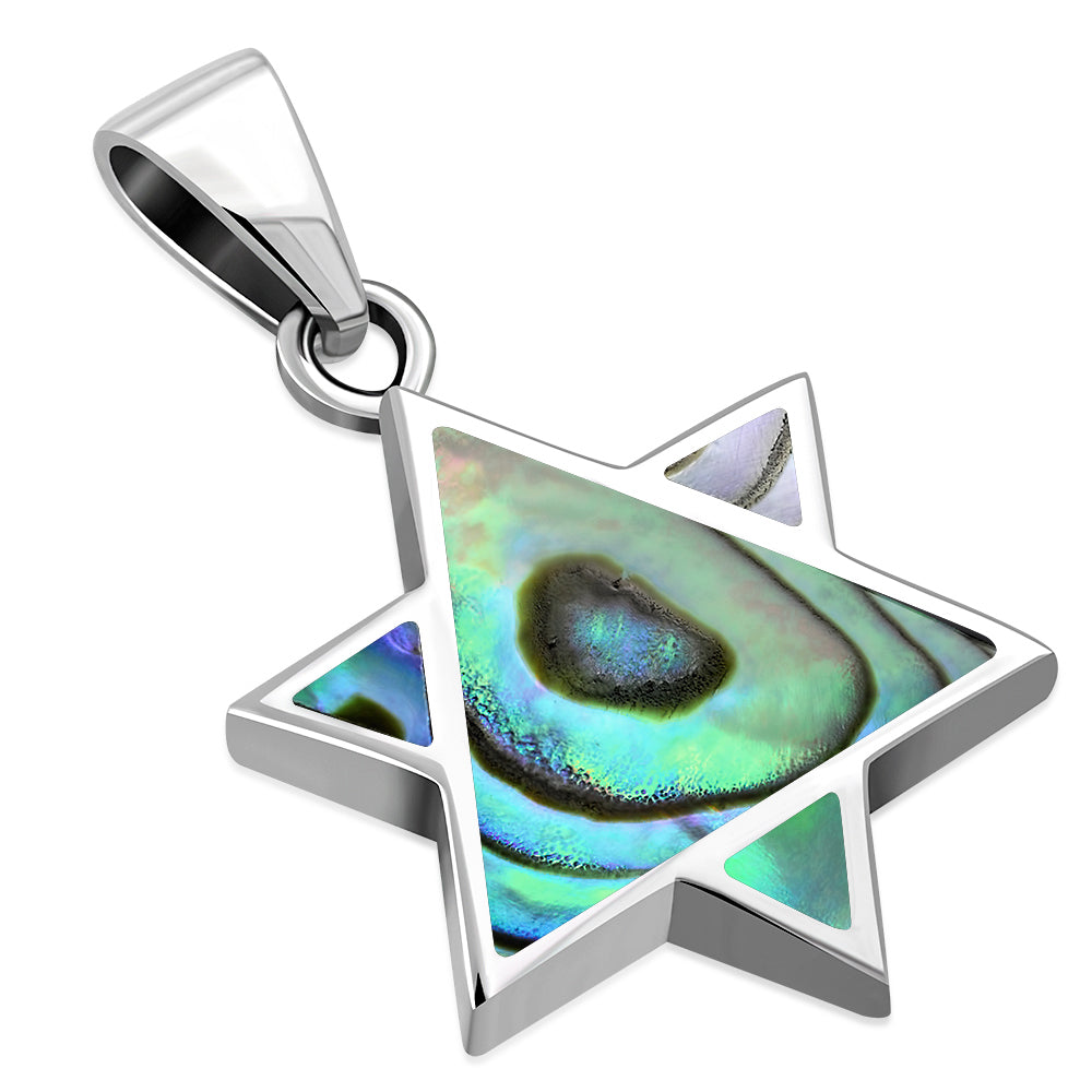 Abalone Shell Star of David Silver Pendant