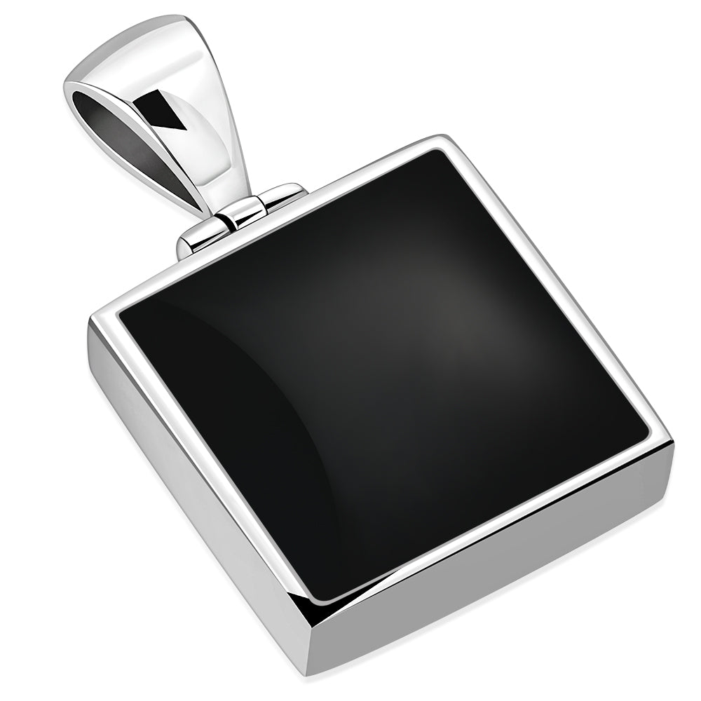 Black Onyx Square Sterling Silver Pendant