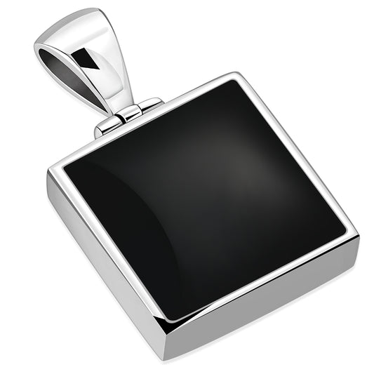 Black Onyx Square Sterling Silver Pendant