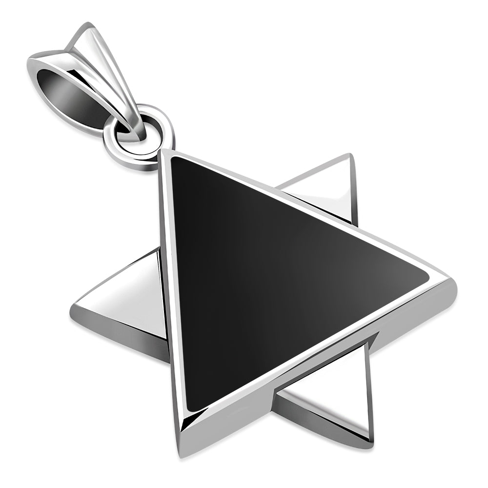 Star of David Jewish Judaica Hebrew 925 Sterling Silver Pendant With Black Onyx