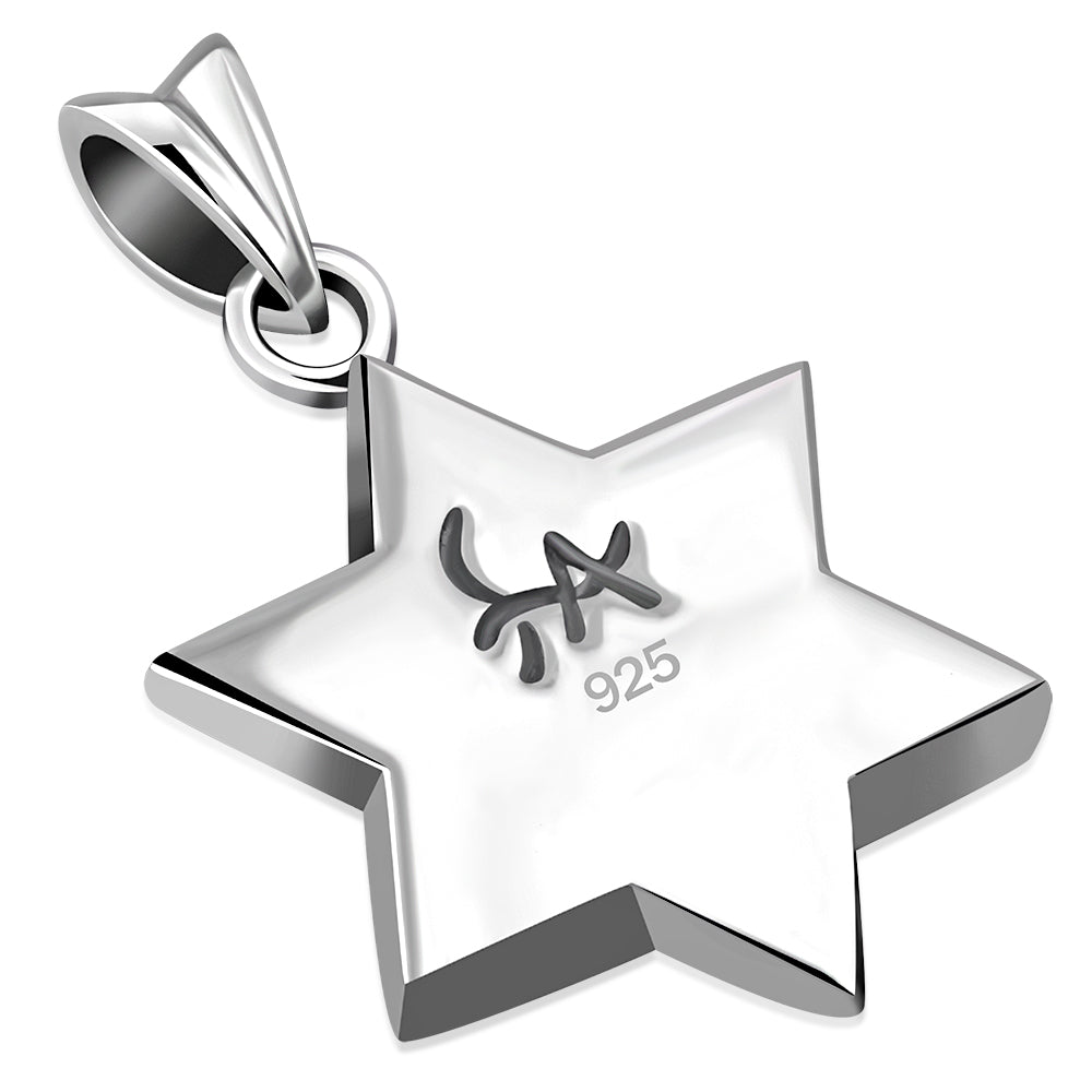 Star of David Jewish Judaica Hebrew 925 Sterling Silver Pendant With Black Onyx