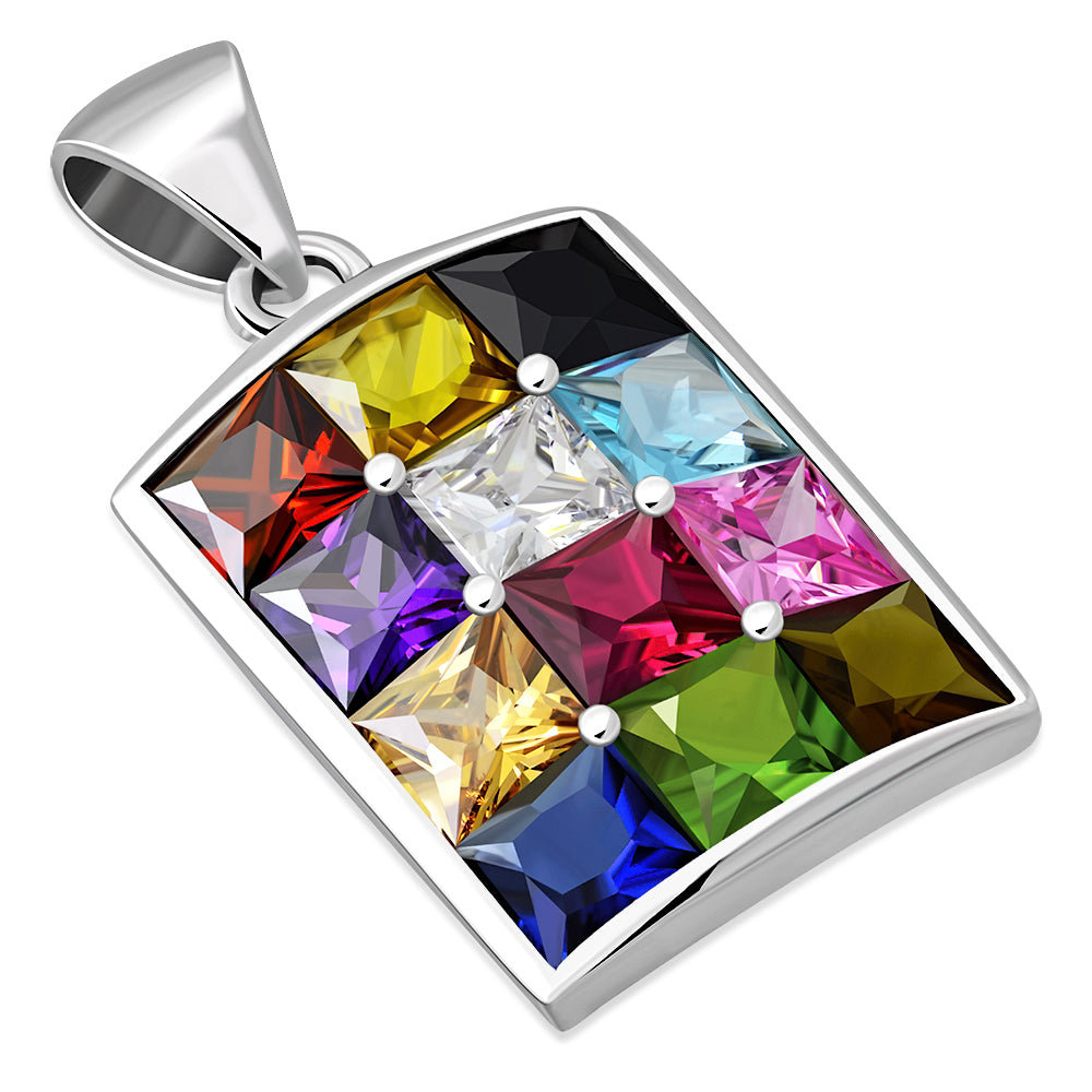 Hoshen Silver Pendant set w/ Mix Color CZ