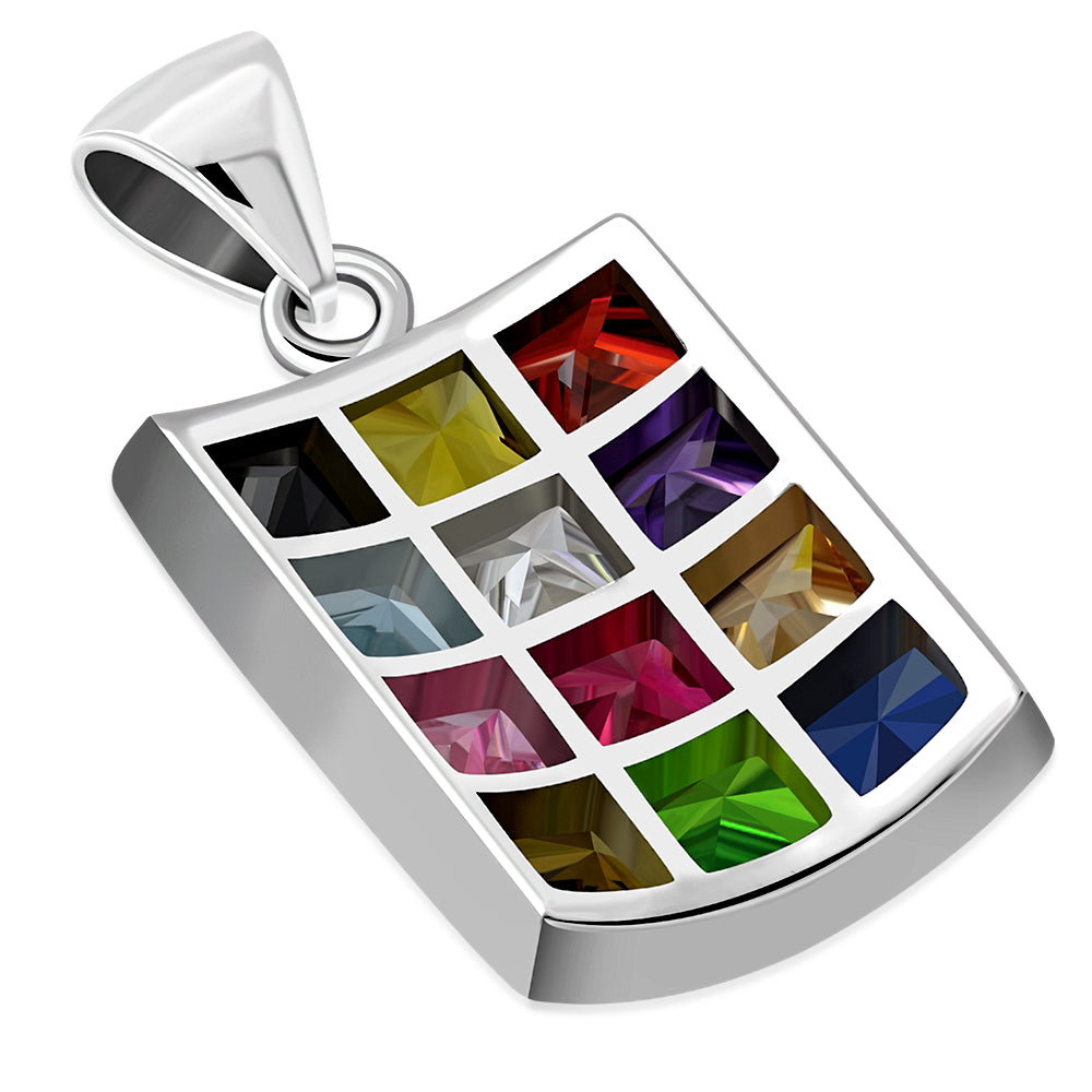 Hoshen Silver Pendant set w/ Mix Color CZ