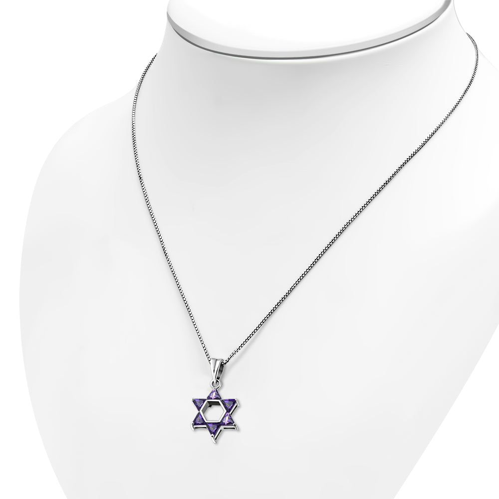 Medium Star David Silver Pendant set w/ Purple CZ