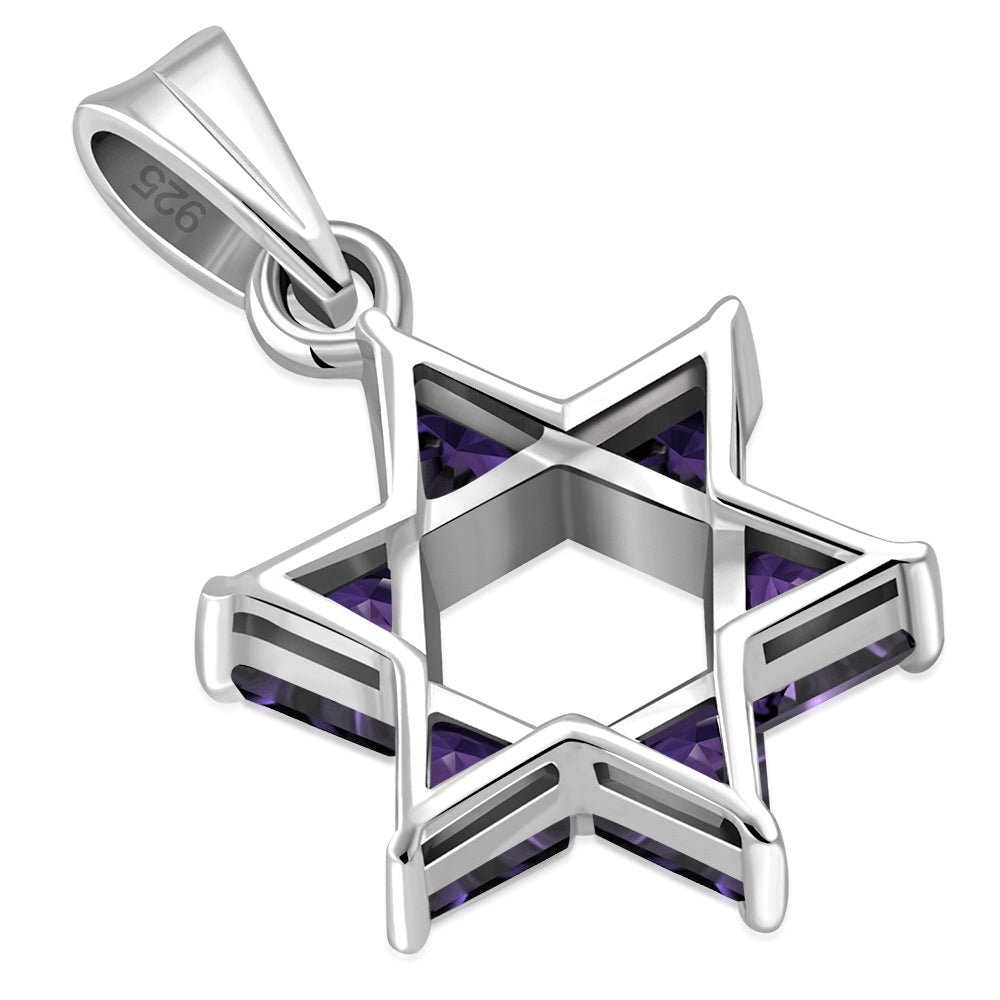 Medium Star David Silver Pendant set w/ Purple CZ