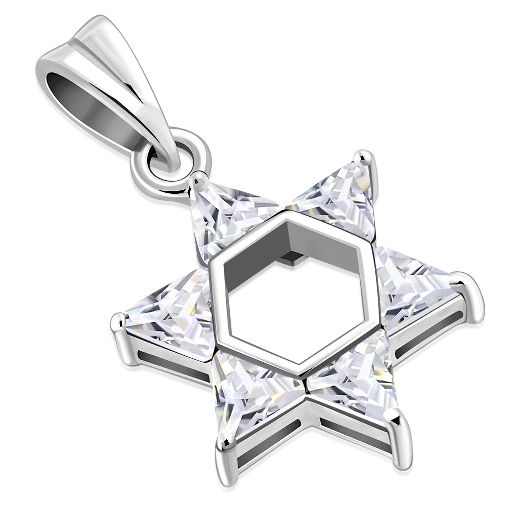 Medium Star David Silver Pendant set w/ Clear CZ