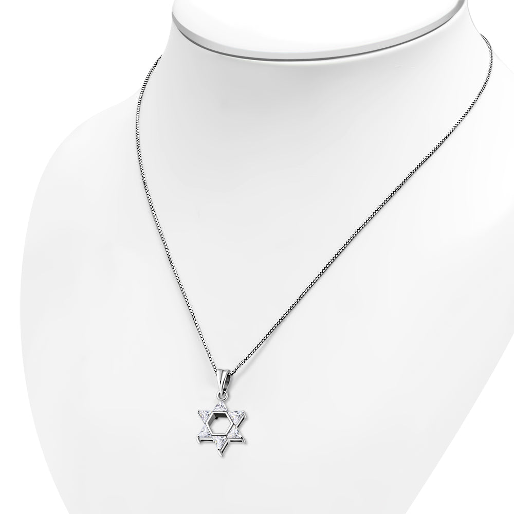 Medium Star David Silver Pendant set w/ Clear CZ