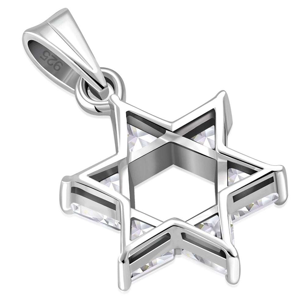 Medium Star David Silver Pendant set w/ Clear CZ