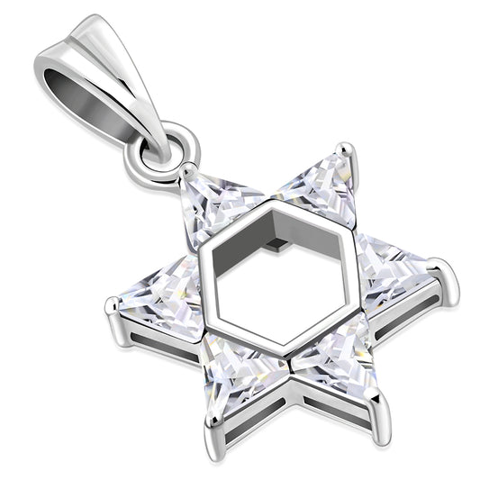 Medium Star David Silver Pendant set w/ Clear CZ
